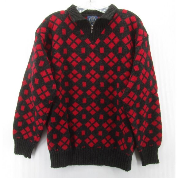 VINTAGE Gap Sweater Medium Red Wool Polo 1/4 Zip Argyle Holiday 90s - Picture 1 of 9